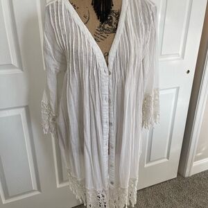 White Lace Trim Swim Coverup